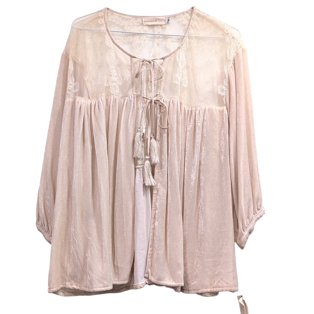 NWT Johnny Was 4 Love  And Liberty Boho Blush Lace Peasant Top Tassel Tie  Chic - Picture 2 of 5